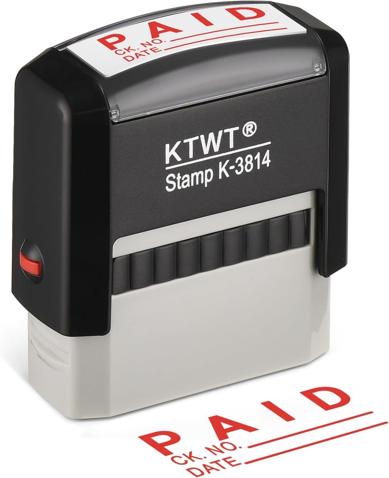 KTWT Paid Self Inking Stamp, Paid Stamps for Retail Use, Self Inking Stamp with Red Ink, Rubber Stamps for Business, with Check NO. & Date - Image 1